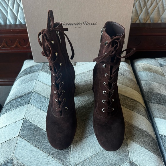 Gianvito Rossi 'Mackay" Suede Lace-Up Block Heel Boot , sz 37 - Picture 8 of 14